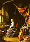 A Woman playing a Clavichord by Gerrit Dou